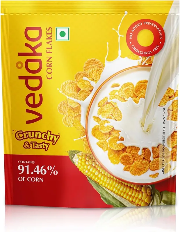 Amazon Brand - Vedaka Corn Flakes | 875 G | Contains 91.46% of Corn | Crispy | Classic Breakfast Favorite | No Added Preservatives