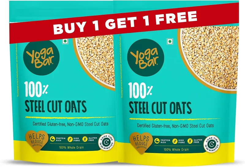 Yogabar Steel Cut Oats 750g(Pack of 2)| 100% Whole Grain, Gluten-Free, High Fiber, Non-GMO, Protein-Rich, No Sugar Added