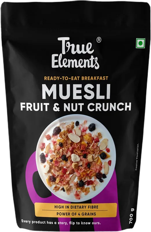 True Elements Fruit & Nut Crunch Muesli 700g | Fruit and Nuts | Cereals for Breakfast | Rich in Fibre | Muesli with Oats and Nuts