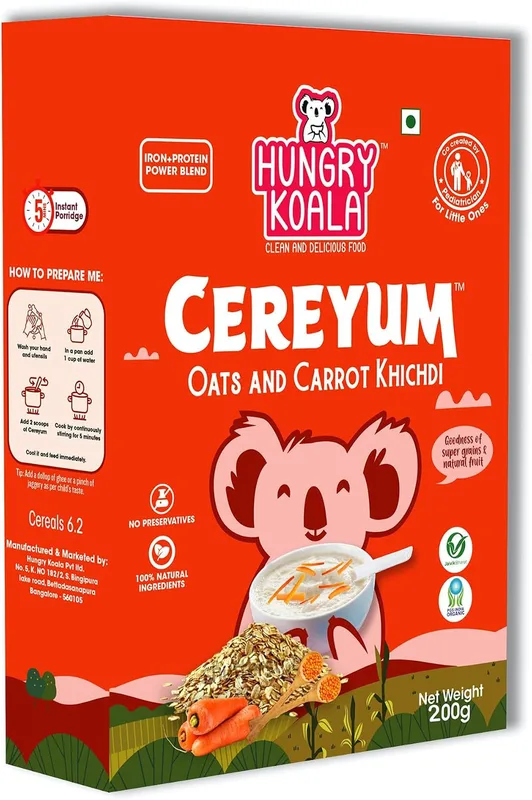 HUNGRY KOALA Oats & Carrot Khicdi Cereal Made With Natural Ingridients for Kids To Grow Healthy No Preservative Or Additives Or Maida (200 Gram)