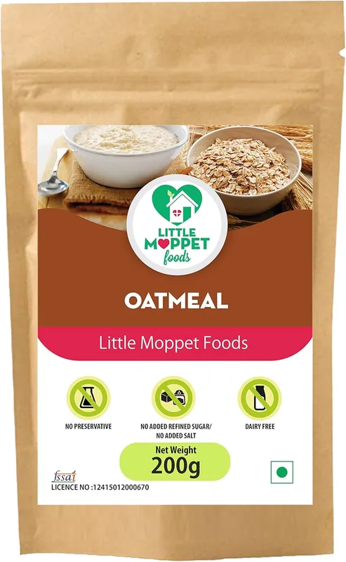Little Moppet Foods Oatmeal- 200g | Oats Porridge Mix | No Sugar, No Salt, No Milk, No Chemicals, No Preservatives | Breakfast Cereal Rich in Protein |Easily digestible for Little Ones | Made by a Doctor Mom