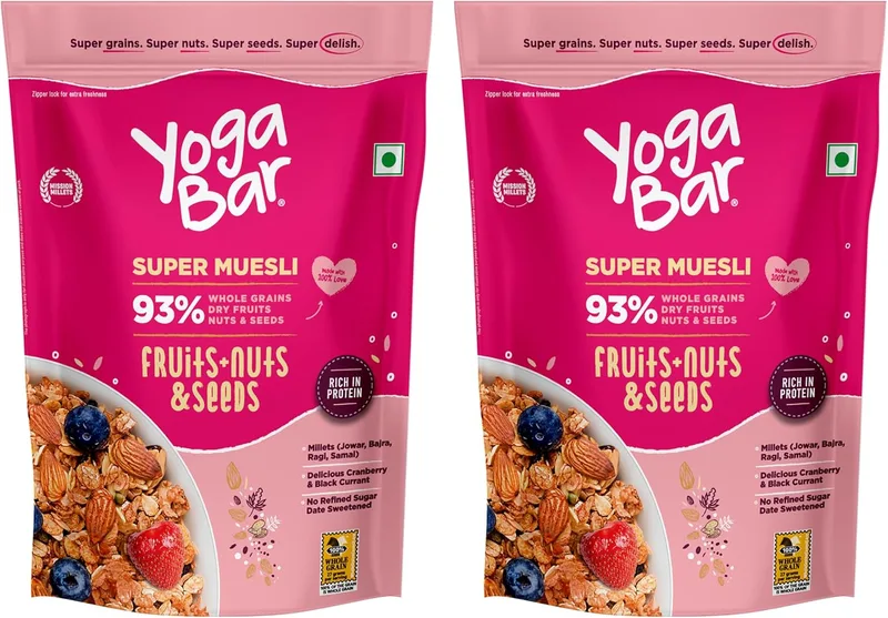 Yogabar Fruit and Nut Muesli 1kg | Muesli with 93% Whole Grains + Dried Fruits+ Nuts and Seeds | Wholegrains, No Added Preservatives