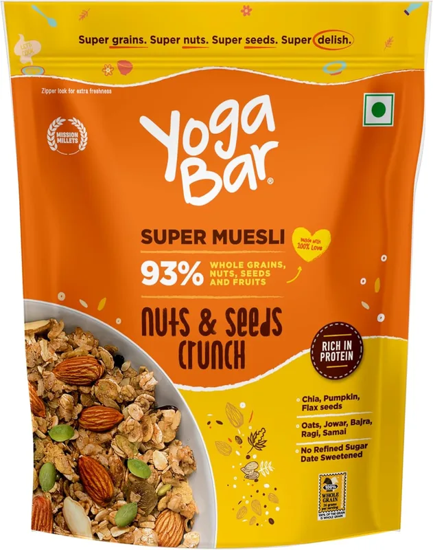 Yogabar Nuts & Seeds Crunch Muesli, Super Save Pack, Wholegrain Breakfast, High Fiber Pouch (700 G)