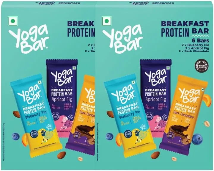 Yogabar Breakfast Protein Bars, 12 Bars | Easy & Convenient Breakfast On-the-GO | High in Protein & Fibre | Quick Protein Snack that helps in Weight Loss Management (12 Bars, Variety Pack)