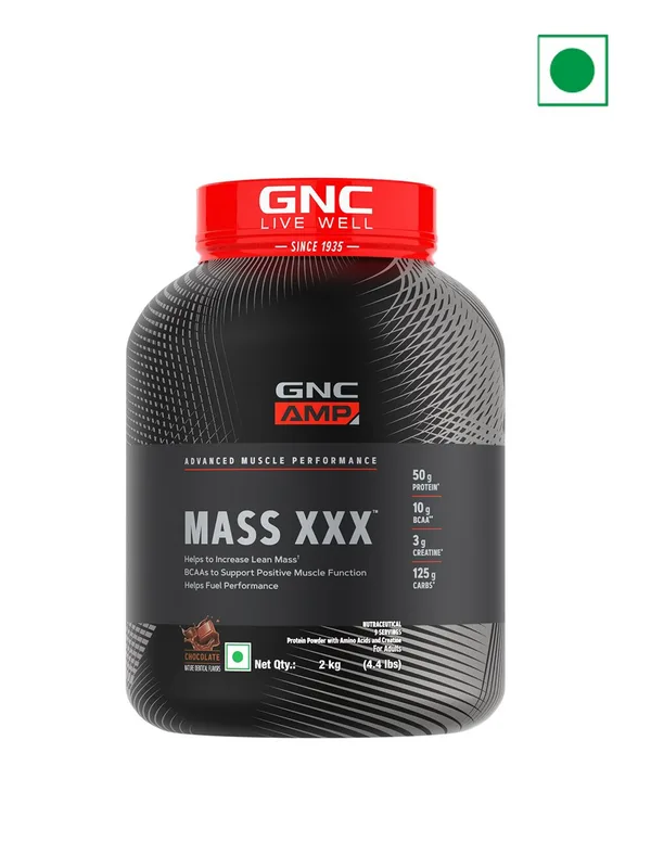 GNC AMP Mass XXX Gainer Powder Boosts Lean Muscle Gains Chocolate - 2Kg