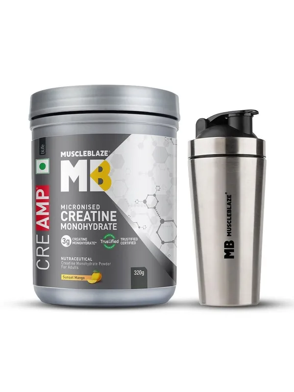 MuscleBlaze CreAMP Creatine Monohydrate Sunset Mango With Shaker-320g
