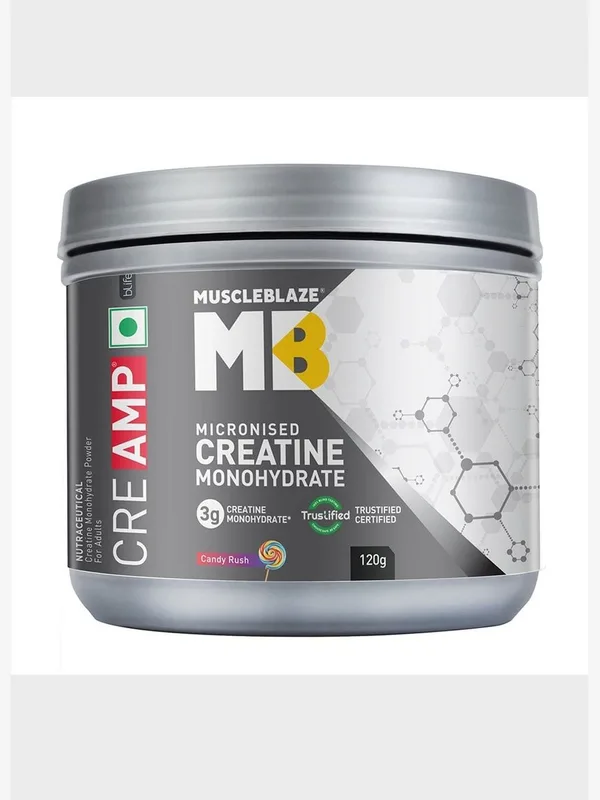 MuscleBlaze Micronised Creatine Monohydrate CreAMP Powder- 120 g- Candy Rush