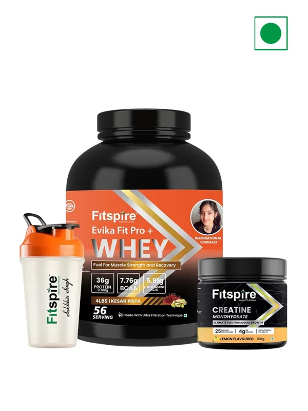 FITSPIRE Evika Fit Pro Plus Whey Protein With Lemon Creatine & Shaker 4 Lbs Kesar Pista