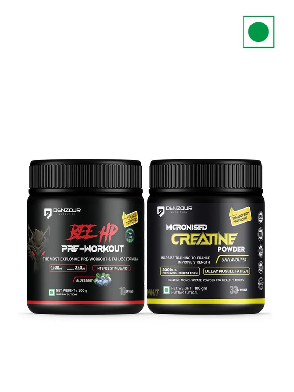 DENZOUR NUTRITION Set Of 2 Combo: Bee-HP Blueberry 100g + Creatine Unflavoured 100g