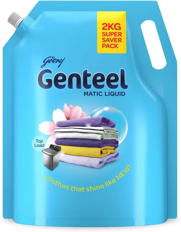 Genteel Matic Liquid Detergent Refill Pouch for Top load Washing - 2kg | No Soda Formula | with Added Fabric Conditioner
