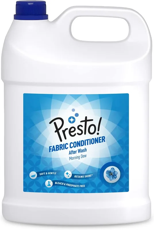 Amazon Brand - Presto! Fabric Conditioner Liquid | Morning Dew | 5 Litre | Refreshing And Pleasant Fragrance| Color Safe | Soft And Gentle On Clothes | Controls Static