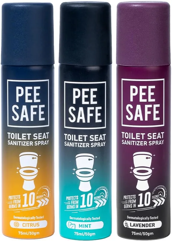 Pee Safe Toilet Seat Sanitizer Spray (Citrus, Mint, Lavender - Pack of 3) | Reduces the Risk Of UTI & Other Infections | Protects From 99.9% Germs In 10 Seconds & Travel Friendly | Anti Odour | 75 ml