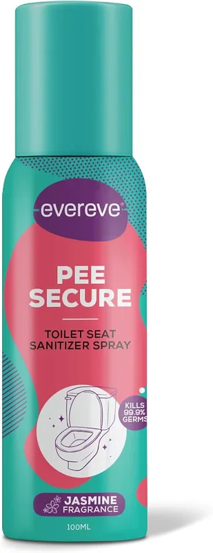 Evereve Pee Secure Jasmine flavour Toilet Seat Sanitizer Spray, 100ml, Reduces the risk of UTI & Other infections in women, Travel Friendly, Anti-Odour & Germ Killing Toilet spray, Kills 99.9% Germs