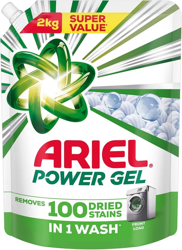 Ariel Power Gel Liquid Detergent for Front Load – 2Kg | Removes 100 Dried Stains in 1 Wash | Faster Dissolving | Long-Lasting Fragrance | Color Protection | At the price of Powders