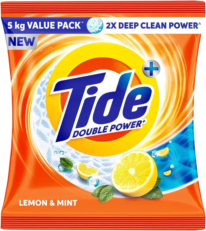 Tide Plus Detergent Washing Powder - 5kg Value Pack | Lemon & Mint Fragrance | 2X Deep Clean Power | World's No. 1 Detergent Brand
