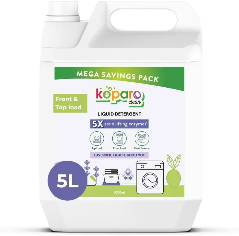 Koparo Liquid Detergent | 5 Litre | Top Load & Front Load Washing Machine Liquid Detergent | Organic Bio-Enzymes Laundry Detergent | Tough on Stains, Safe for Kids & Sensitive Skin | Lavender