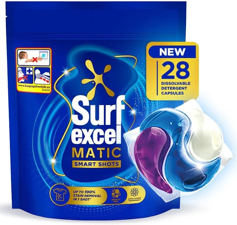 Excel 3 in 1 Smart Shots Unit Dose Liquid Detergent Pack of 28 Count for Both Front Load and Top Load Washing Machines|| (28 U x 19.9 g)