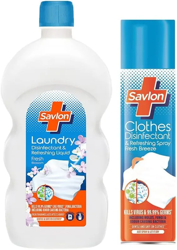 Savlon Laundry Disinfectant & Refreshing Liquid 1000ml & Clothes Disinfectant and Refreshing Spray 230 ml|Disinfect without Laundry Detergents|Fresh Fragrance| No water needed| Kills Virus