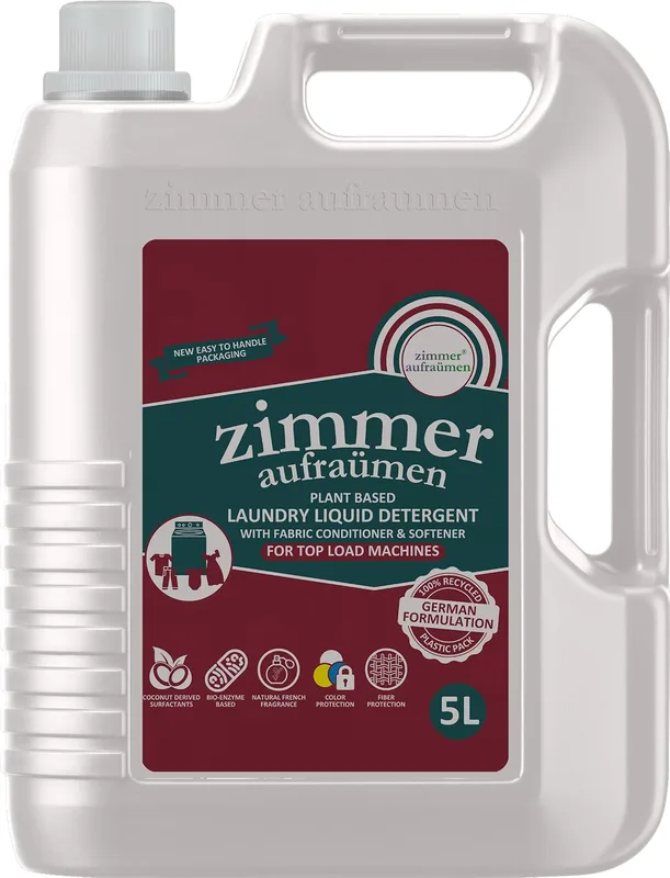 Zimmer Aufraumen LAUNDRY LIQUID DETERGENT 5L - Matic High Foam Detergent for Top Load Machine | Extra Power Enzyme Powered Stain Removal | Madurai Jasmine Fragrance | (5L, Top Load (High Foam))