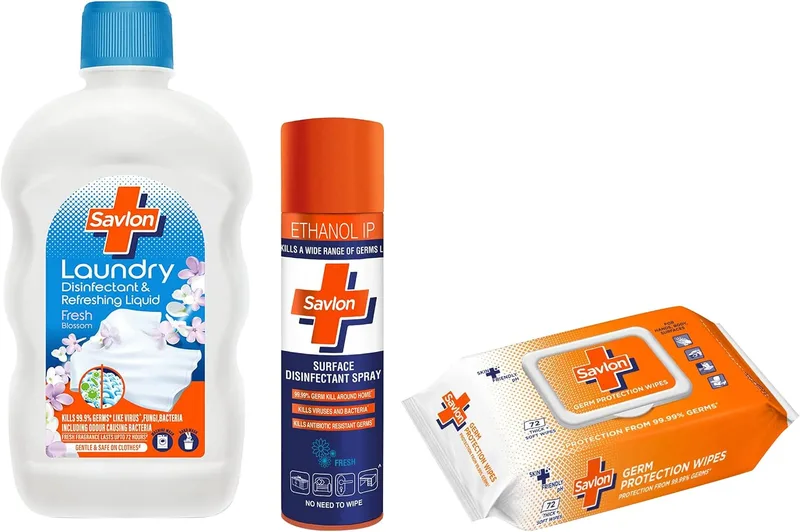 Savlon Germ Protection Multipurpose Thick & Soft Wet Wipes - 72 Wipes Multi Purpose & Surface Disinfectant Spray Sanitizer, 170g & Laundry Disinfectant & Refreshing Liquid 500ml