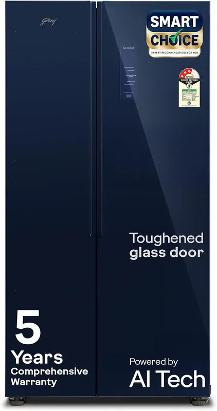 Godrej 600L 3Star 5 Years Comprehensive Warranty Smart Convertible Zones | Toughened Glass Door | Side by Side Refrigerator (2025 Model, RS EONVELVET 646C RIT SM BL, Storm Blue)