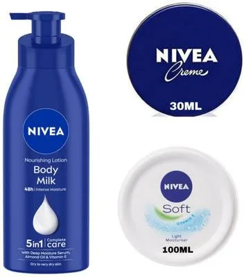 NIVEA Body Milk Body Lotion 400 ML , Creme 30 ML & Soft Cream 100 ML