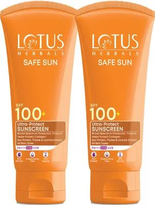 LOTUS HERBALS Sunscreen - SPF 50 PA+++ Safe Sun Ultra-Protect Sunscreen SPF 100_50g ( Pack of 2 )