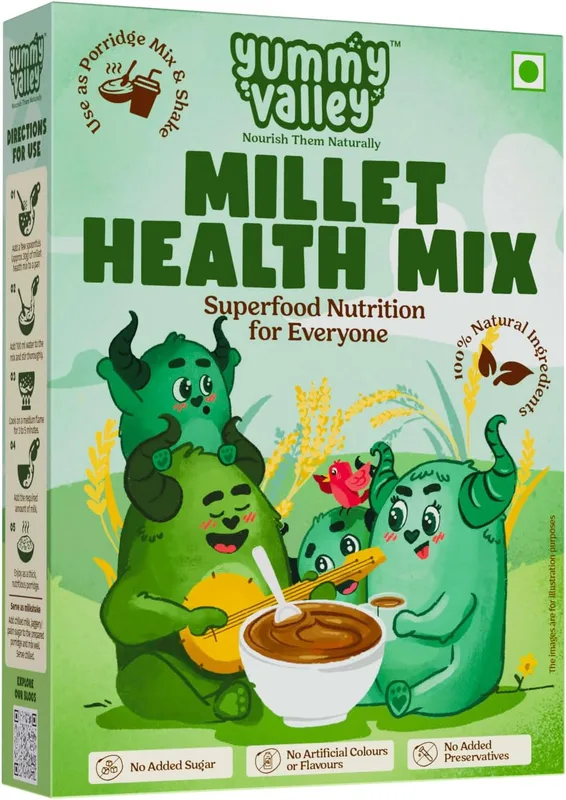 Yummy Valley Millet Health Mix for Kids, 200g | Multigrain Health Mix Powder | Ragi Millet | 30 Natural Ingredients | High Protein Calcium Rich Food | Healthy Breakfast Porridge for Kids