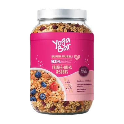 Yogabar Muesli 1kg Jar |Fruits Nuts&Seeds|Breakfast Cereal with High Protein|Saver Pack Jar