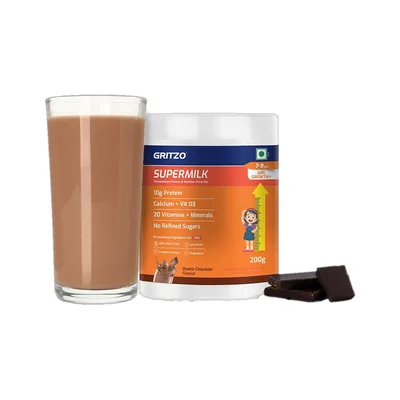 Gritzo SuperMilk Growth+ (7-9y Girls), 10g Protein Powder, Double Chocolate