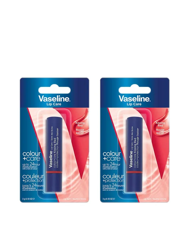 Vaseline Set of 2 Colour+Care Tinted Lip Balm Stick with Shea Butter 3g Each - Kissing Red
