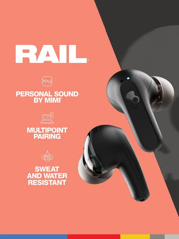 Skullcandy Rail in-Ear Wireless Earbuds, Multipoint Pairing,42 Hr Battery,Alexa Enabled