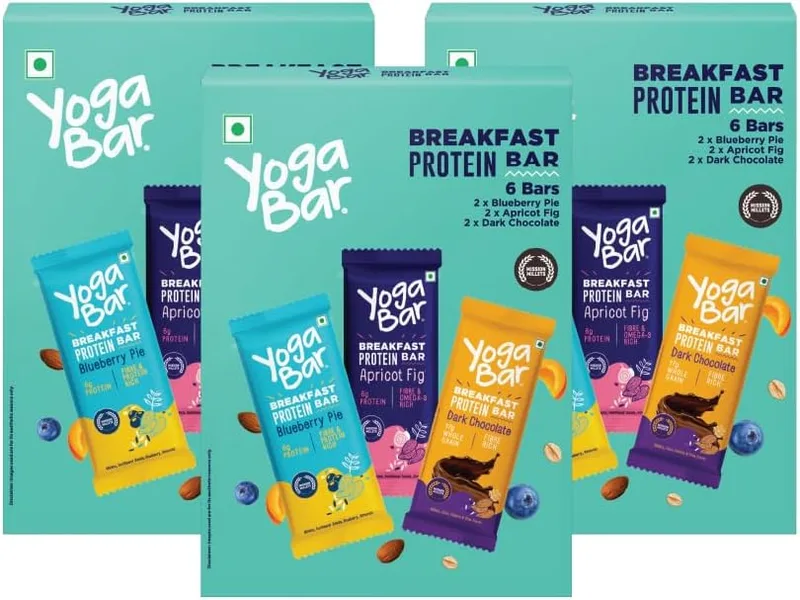 Yogabar Breakfast Protein Bars, 18 Assorted Bars | High Protein All in One | No Preservatives - No Artificial Flavours | Meal Replacement Bar