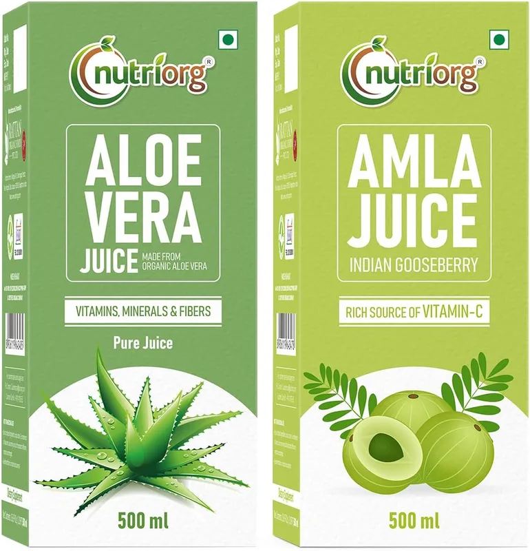 Nutriorg Amla & Aloe Vera Juice - 1000 ml (Pack of 2-500 each) | Organically Grown| Immunity Booster | Detoxification