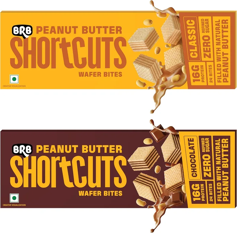 BRB Shortcuts - Protein Wafer Bites | Classic & Chocolate Flavour | 16g Protein | Filled With Natural Peanut Butter | Zero Refined Sugar, No Palm Oil, Healthy Snack | 2 x 100g Combo Box