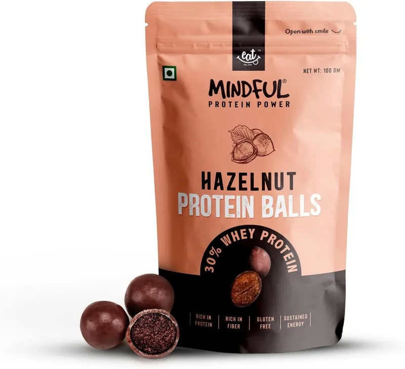 Eat Anytime Protein Balls - Hazelnut (30 balls) | 3g Protein per ball | No Added Sugar | Healthy Dessert | Low Calories & High Fibre | Healthy Chocolate 300g
