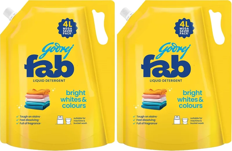 Godrej Fab Liquid Detergent Refill Pouch for Machine - 4 L (Pack of 2)