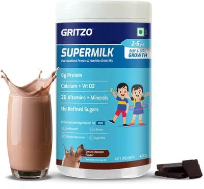 Gritzo SuperMilk Growth (2-6y Boy & Girl), 6g Protein Powder, Double Chocolate
