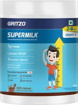Gritzo SuperMilk Height+ (2-6y), 7g Protein Powder, Double Chocolate