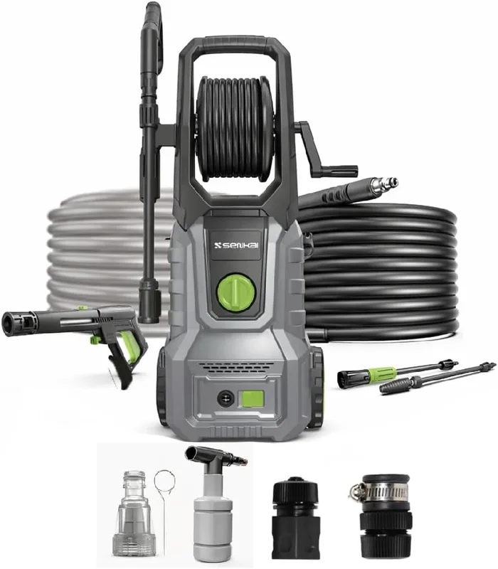 Senkai Impreza MAXX High Pressure Car Washer Pump(with Pressure Adjustment) | 1800 Watts Motor,140 Bar Pressure | 7.0L/Min Flow Rate | 8m Outlet Hose Upright Design with Wheels Car Cleaning Purpose