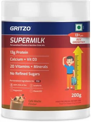 Gritzo SuperMilk Growth+ (13+y Boys), 13g Protein Powder, Cafe Mocha