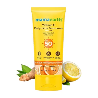 Mamaearth Sunscreen - SPF 50 PA++++ Vitamin C Daily Glow Sunscreen, Tan Protection, No White Cast with Turmeric