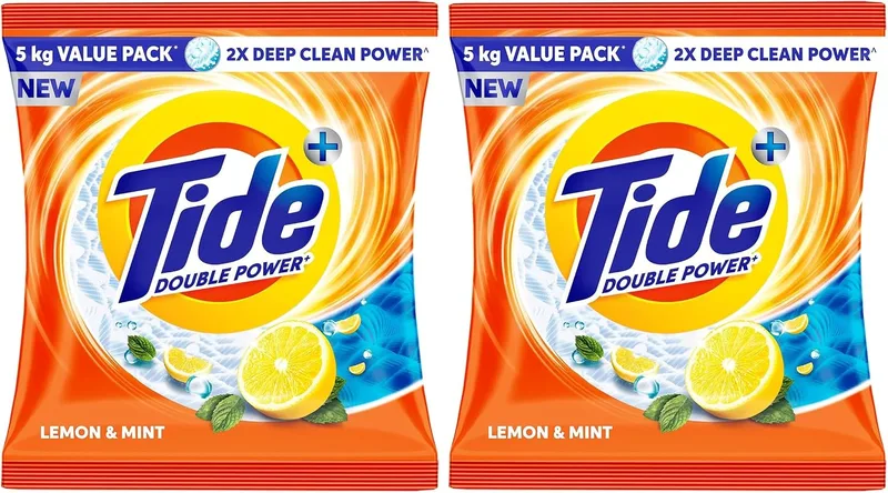 Tide Plus Detergent Washing Powder - 4kg+1kg free | Lemon & Mint Fragrance| Removes deep-seated Oil, Gravy, Tea Stains | 5kg, Pack of 2