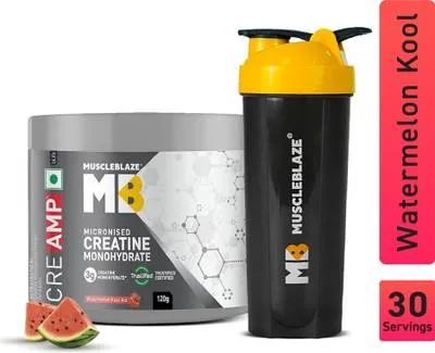MUSCLEBLAZE Micronised Creatine Monohydrate CreAMP Powder with Shaker, Trustified Certified Creatine