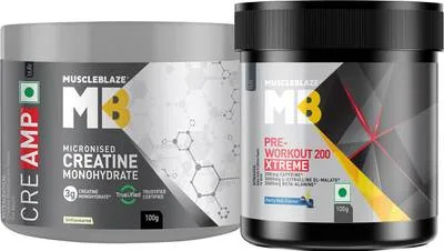 MUSCLEBLAZE Pre Workout 200 Xtreme & Micronised Creatine Monohydrate CreAMP Powder Creatine