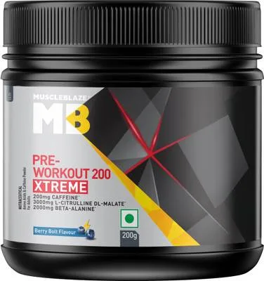 MUSCLEBLAZE Pre Workout 200 Xtreme, 200mg Caffeine, 2000mg Beta Alanine, 3000mg Citrulline Pre Workout