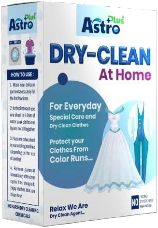 Astro Plus+ Dry Clean At-Home Liquid Detergent Cleaning Sheets | Ultimate Protection For Silk Saree and Chiffon, Cotton, Georgette, Linen, Woolen | Pack of 3 Sheet | Gentle Wash For Delicate Fabrics