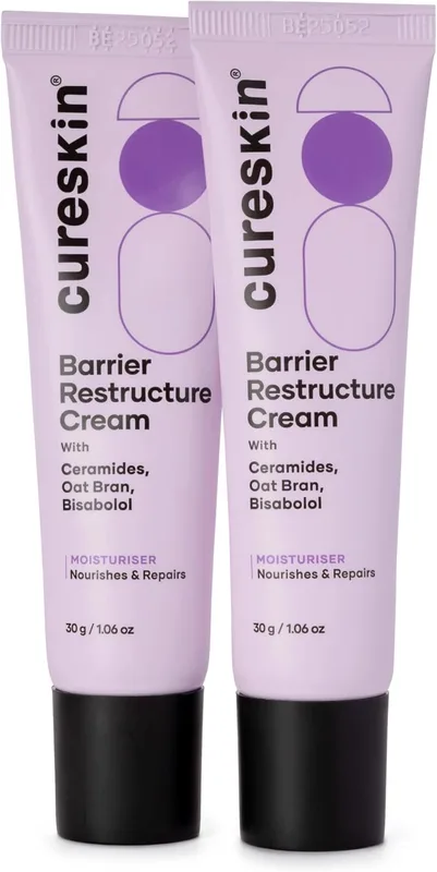 Cureskin Barrier Restructure Cream with Ceramides, Oat Bran & Bisabolol | Intense Hydration & Skin Barrier Repair | Moisturiser for Dry & Sensitive Skin | 30 g (Pack of 2)