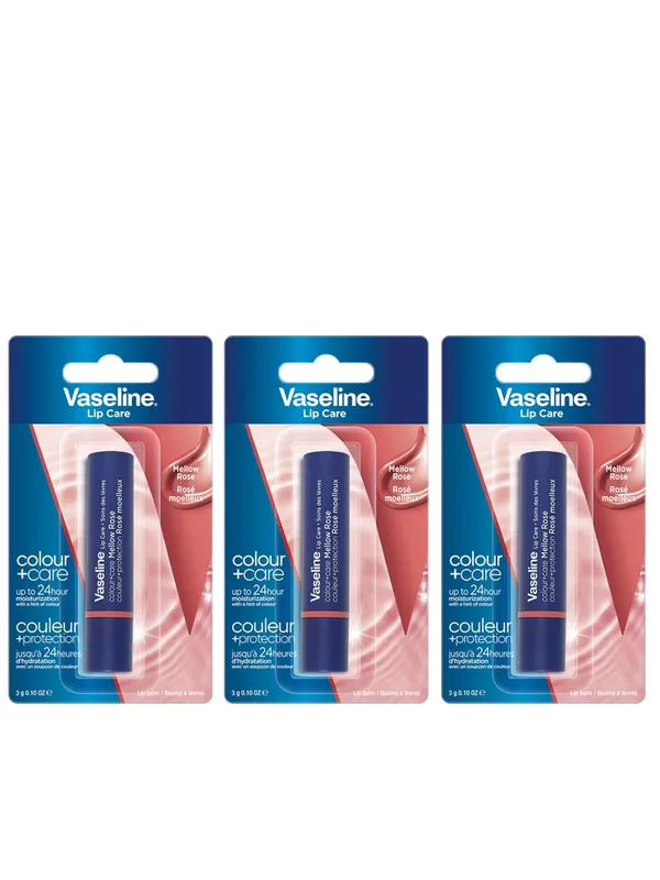 Vaseline Set of 3 Colour+Care Tinted Lip Balm Stick with Shea Butter 3g Each - Mellow Rose