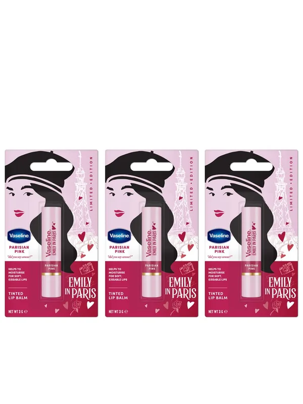 Vaseline Set of 3 Emily in Paris Limited Edition Tinted Lip Balm 3g Each- Parisian Pink